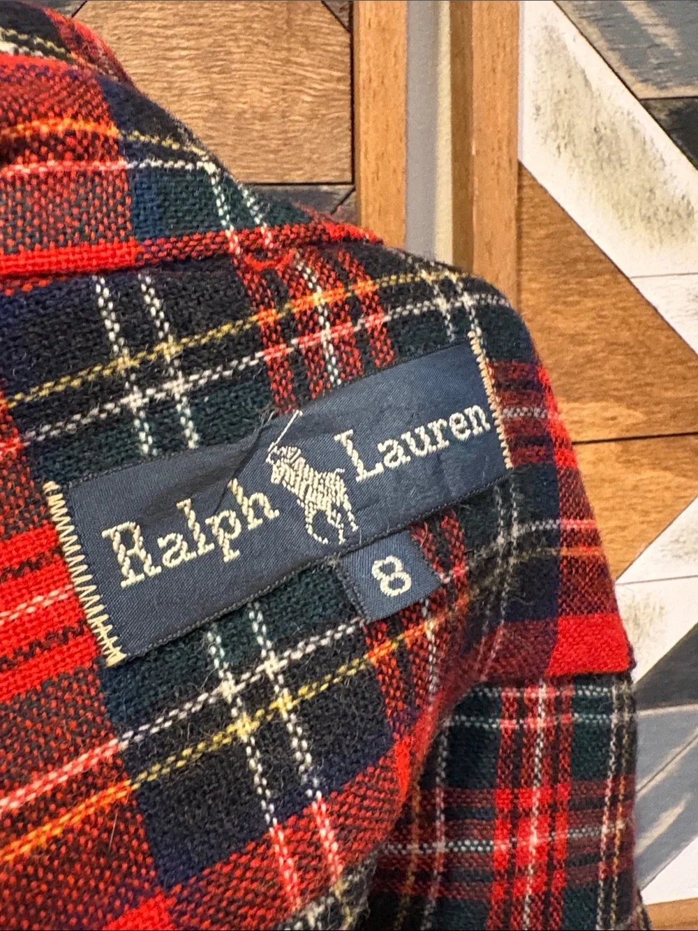 Vintage Ralph Lauren 70s Plaid Button Down Leather Patch Top size 8 *As-Is* - Picture 14 of 16